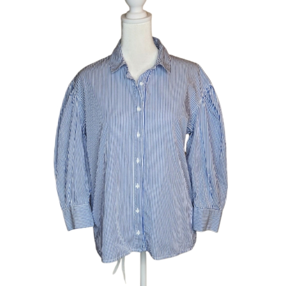 Nation LTD Odessa Balloon Sleeve Resort Shirt Banker Stripe Size XS